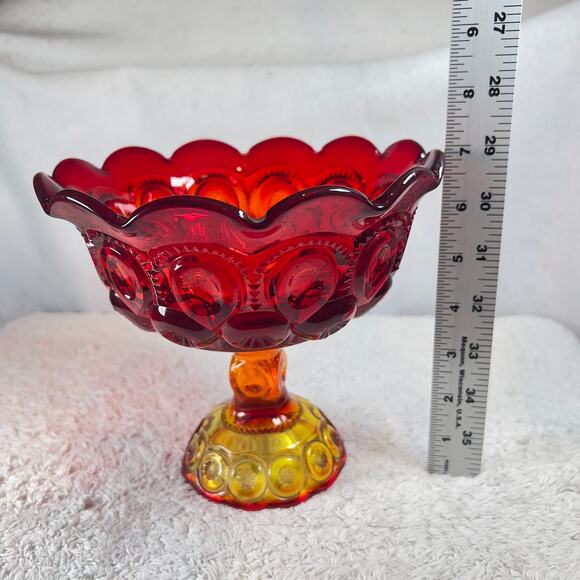 L E Smith Vintage Victorian Amberina Carnival Glass Compote Bowl Amber Red Fruit - Picture 5 of 16